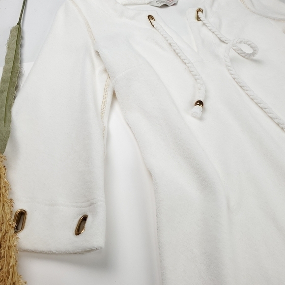 Boston Proper White Fleece Dress Gold Eyelets XXS - Picture 6 of 15